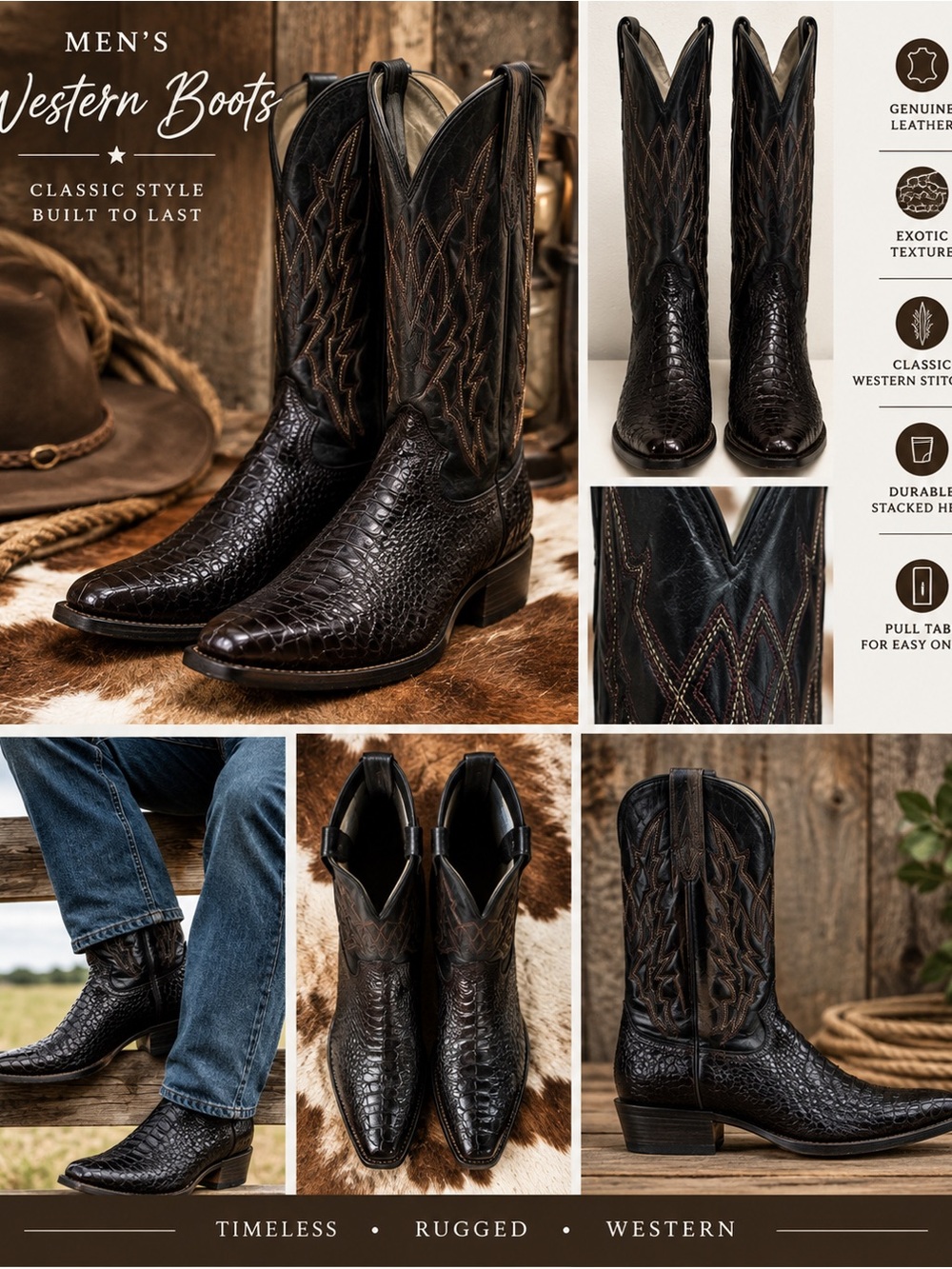 J.B. Dillon Reserve Western Cowboy Boots in Black Cherry